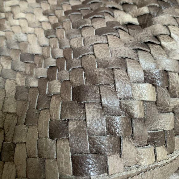 Margot Large Taupe Leather Woven Paneled Backpack - Picture 5 of 12